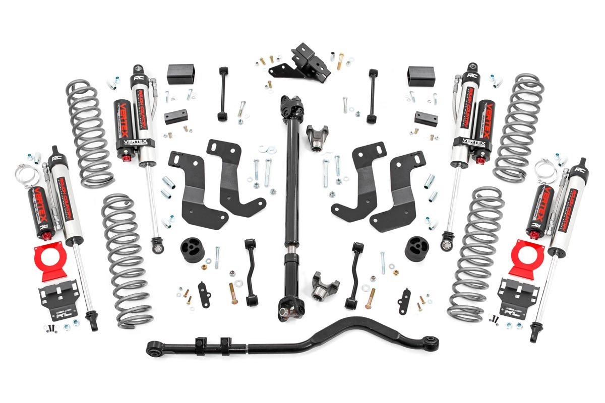 Jeep Wrangler Suspension Lift Kit - Front + Rear - Rough Country - 3.5in Lift + Adjustable Vertex Reservoir - '18-'23